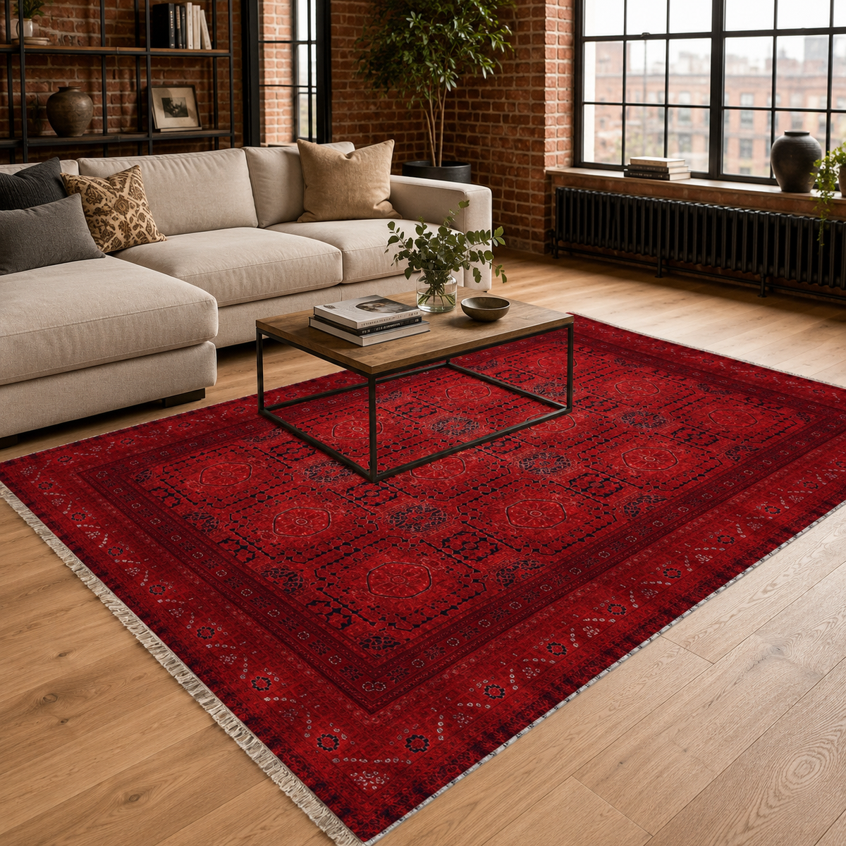 Tapis Ethnique Vintage Bordeaux Lavable Lana, vue 3