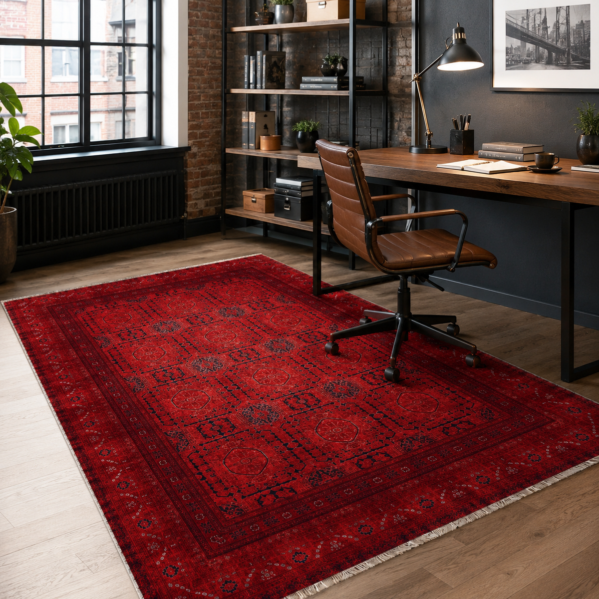 Tapis Ethnique Vintage Bordeaux Lavable Lana, vue 6