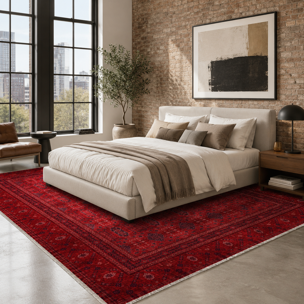 Tapis Ethnique Vintage Bordeaux Lavable Georgia, vue 3