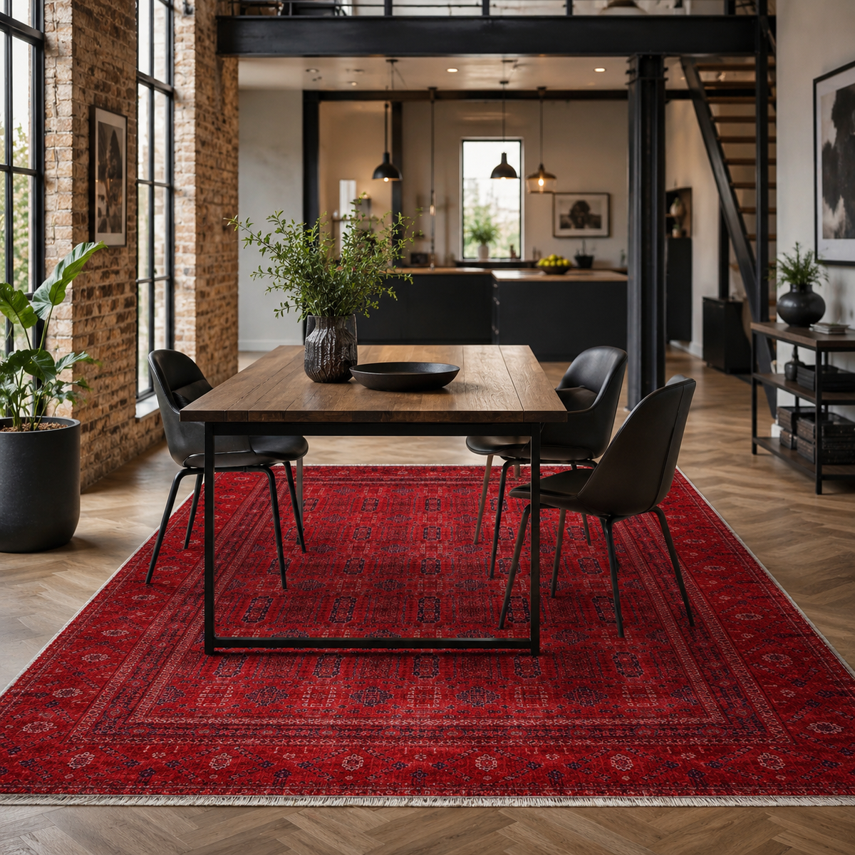 Tapis Ethnique Vintage Bordeaux Lavable Georgia, vue 4