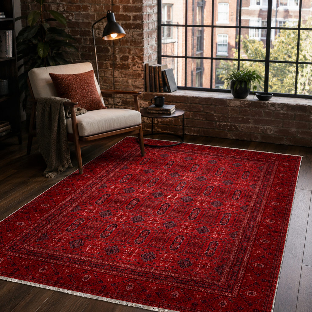 Tapis Ethnique Vintage Bordeaux Lavable Georgia, vue 5