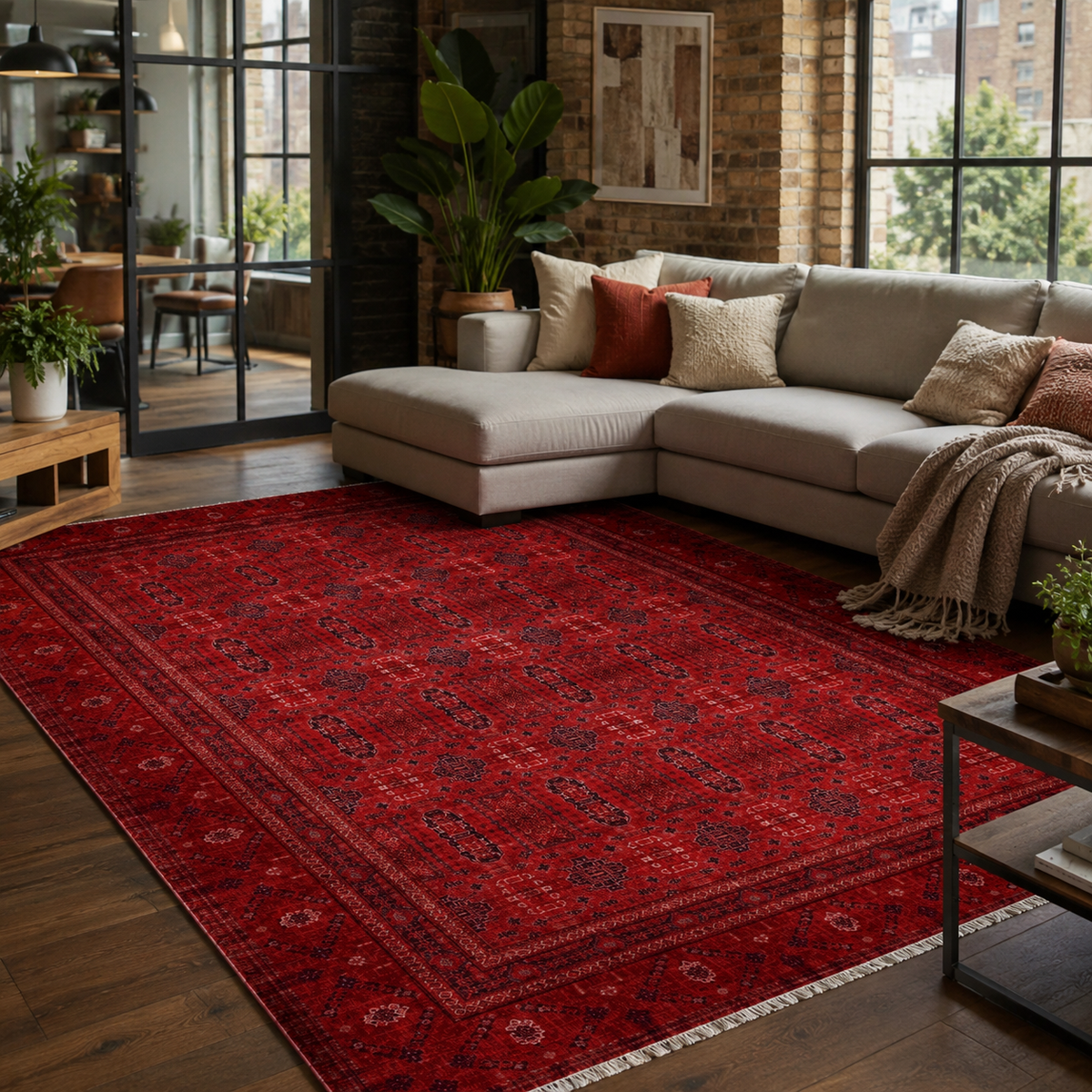 Tapis Ethnique Vintage Bordeaux Lavable Georgia, vue 8