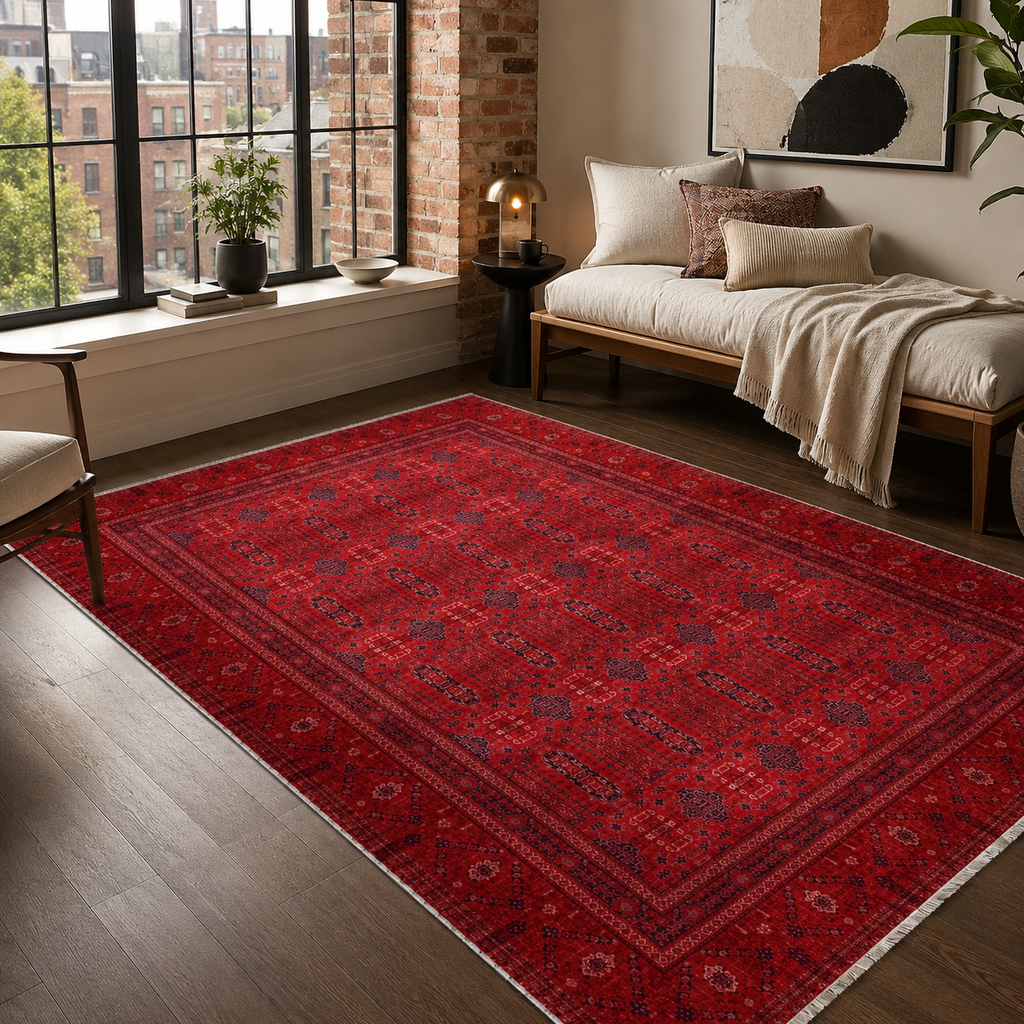 Tapis Ethnique Vintage Bordeaux Lavable Georgia, vue 9