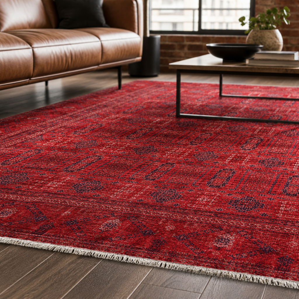 Tapis Ethnique Vintage Bordeaux Lavable Georgia, vue 10