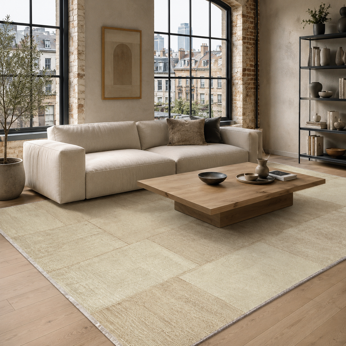 Tapis Ethnique Vintage Crème et Blanc Lavable Elsa, vue principale