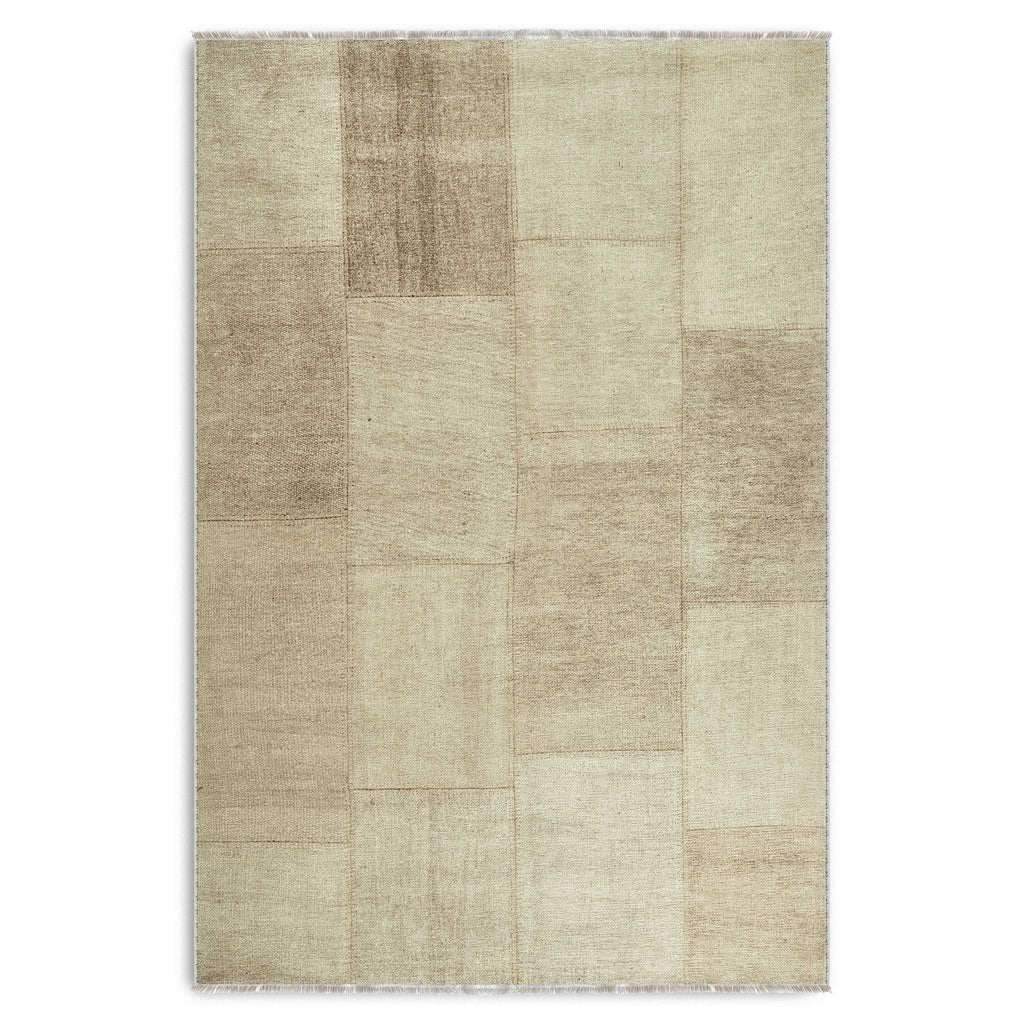 Détail du motif du tapis ethnique vintage crème et blanc lavable Elsa