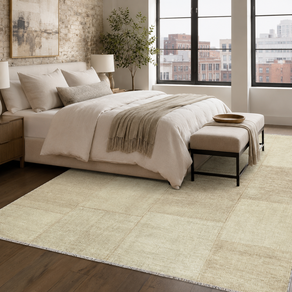 Tapis Ethnique Vintage Crème et Blanc Lavable Elsa, vue 5
