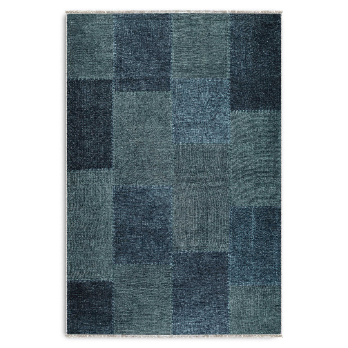 Détail du motif du tapis ethnique vintage bleu marine lavable Capri