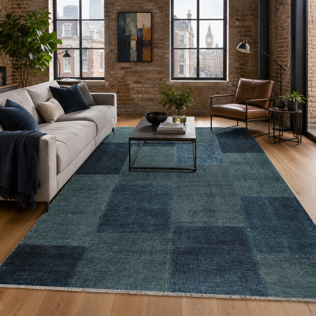 Tapis Ethnique Vintage Bleu Marine Lavable Capri, vue 3