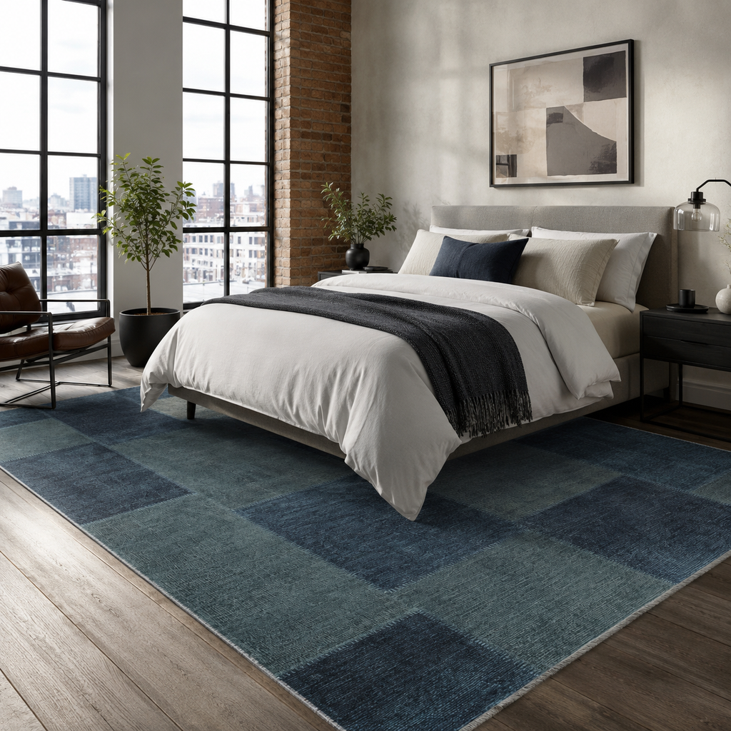 Tapis Ethnique Vintage Bleu Marine Lavable Capri, vue 4
