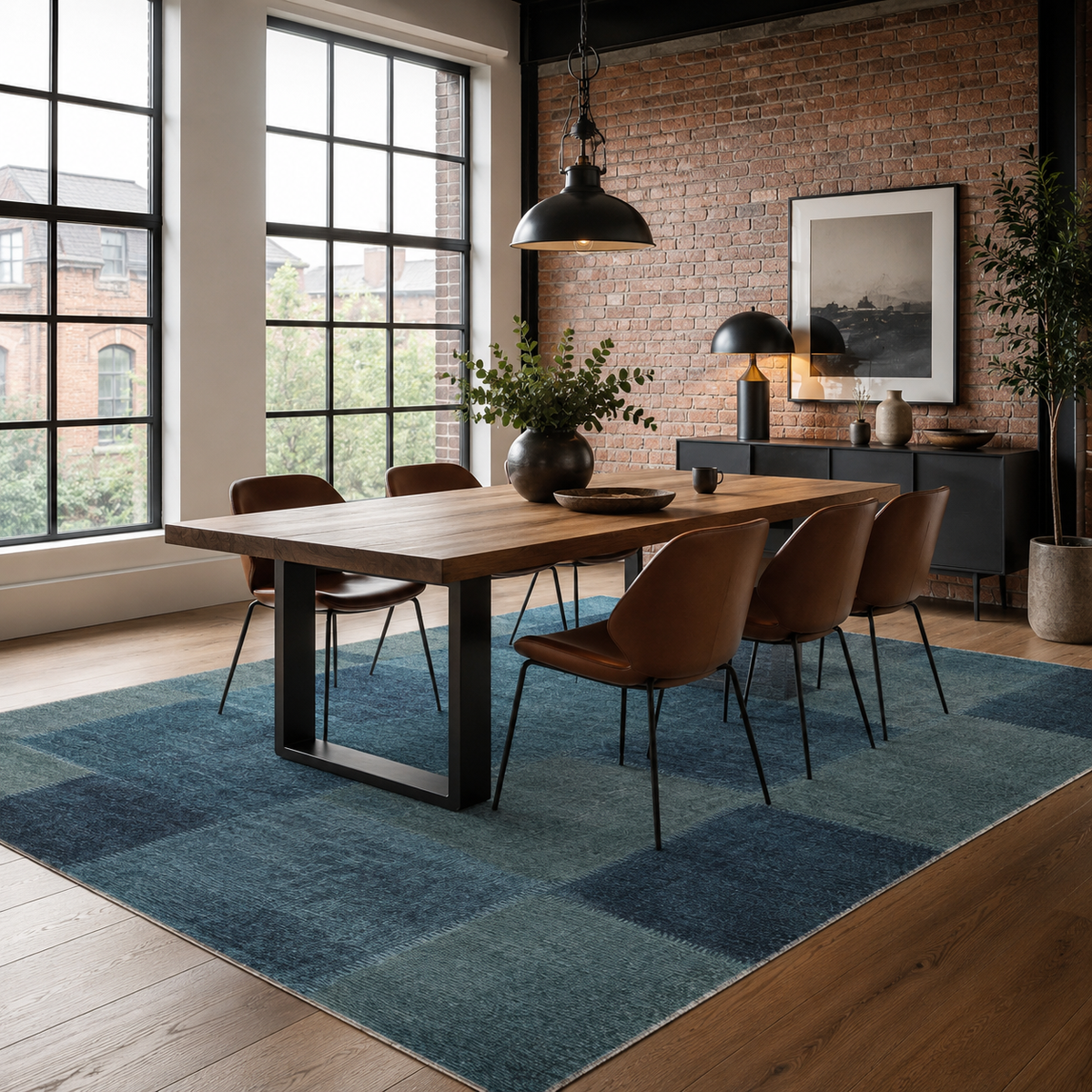Tapis Ethnique Vintage Bleu Marine Lavable Capri, vue 5