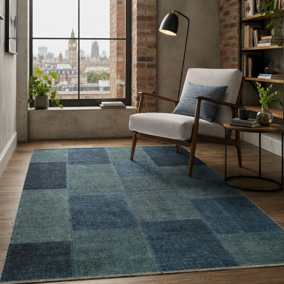 Tapis Ethnique Vintage Bleu Marine Lavable Capri, vue 6