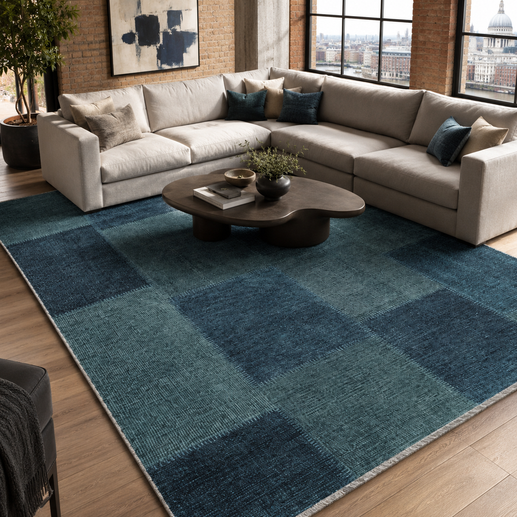 Tapis Ethnique Vintage Bleu Marine Lavable Capri, vue 9