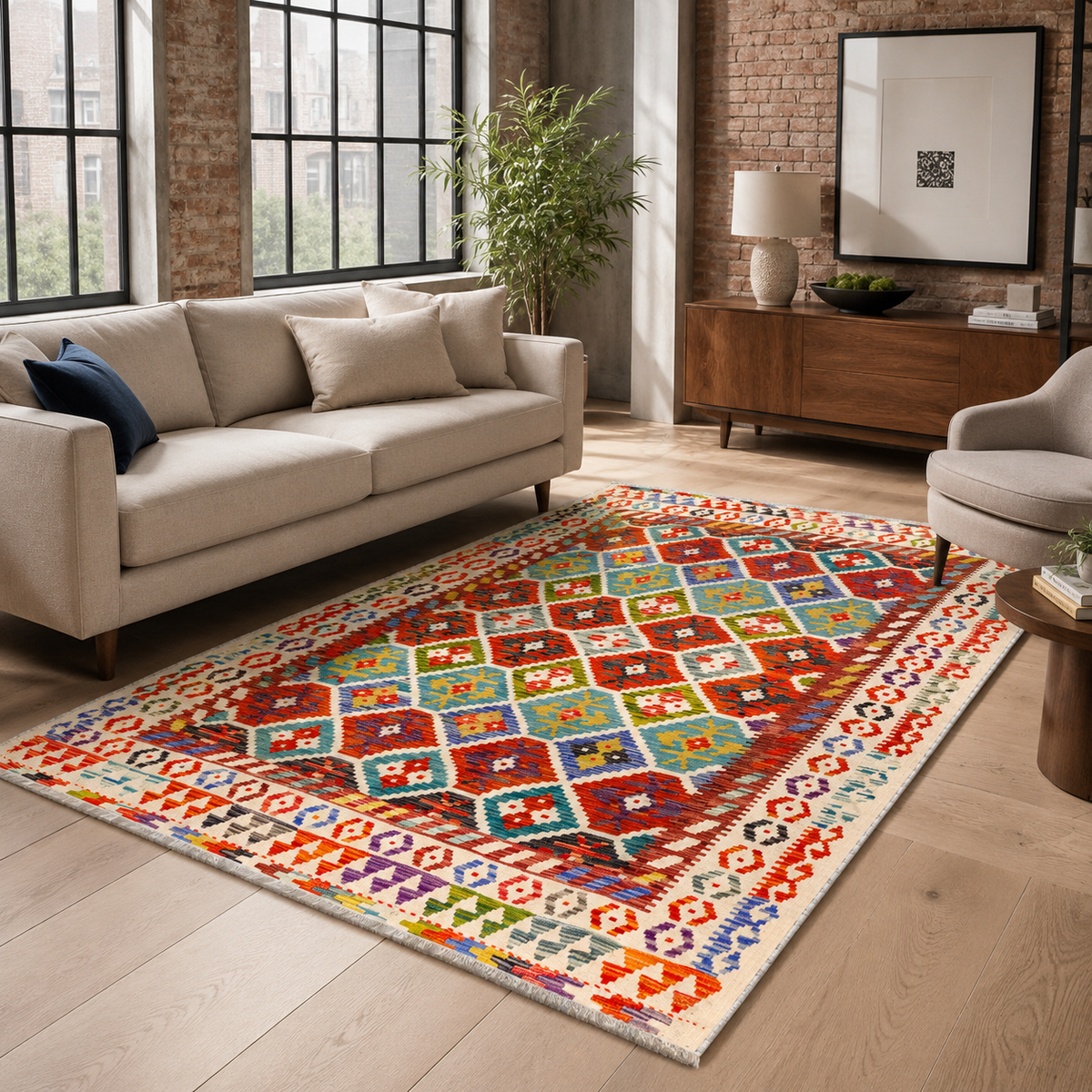 Tapis Ethnique Vintage Bordeaux Lavable Nolia, vue principale