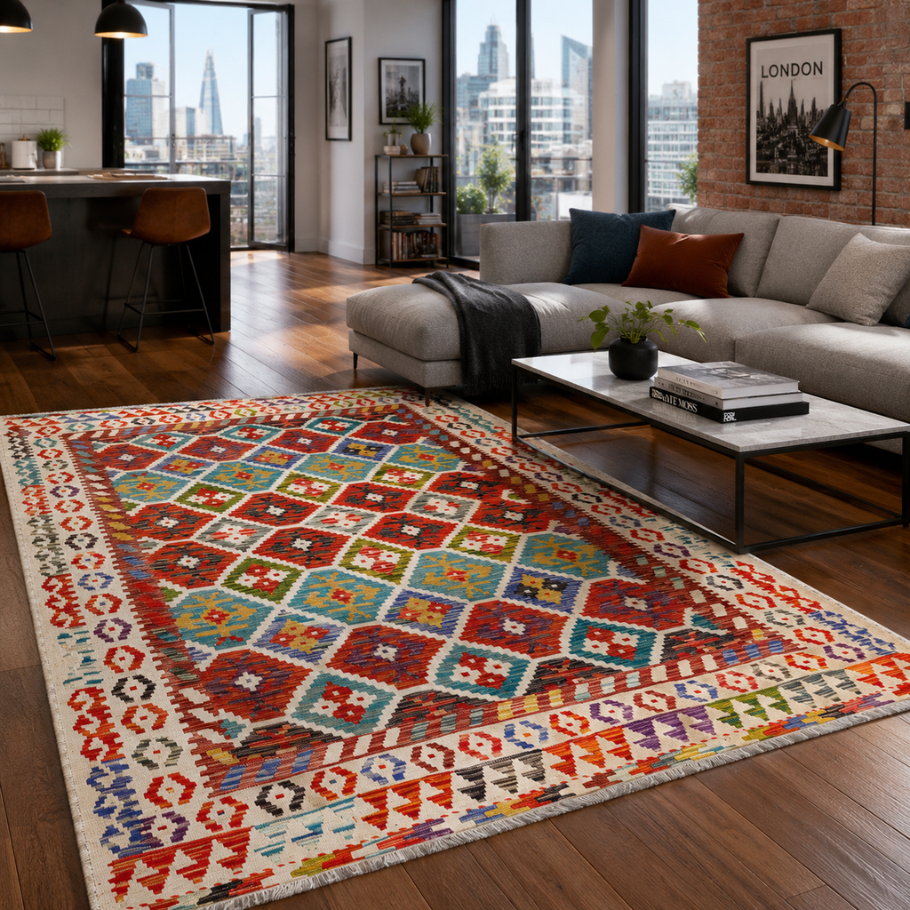 Tapis Ethnique Vintage Bordeaux Lavable Nolia, vue 4