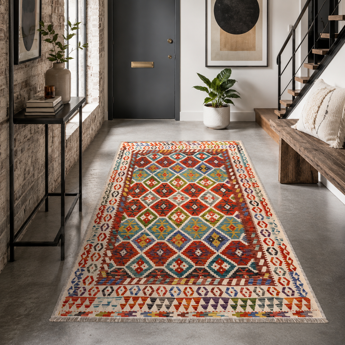Tapis Ethnique Vintage Bordeaux Lavable Nolia, vue 8
