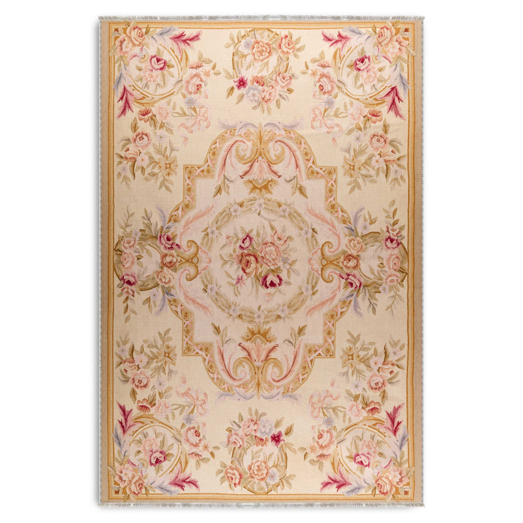 Détail du motif du tapis ethnique vintage crème et blanc lavable Yara