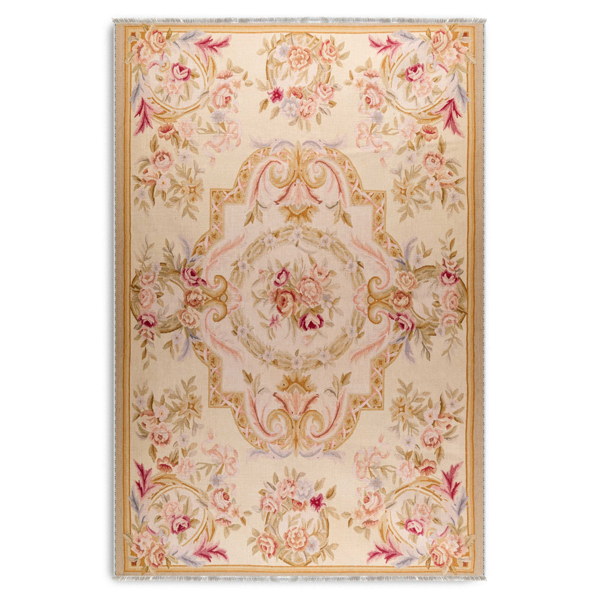 Détail du motif du tapis ethnique vintage crème et blanc lavable Yara