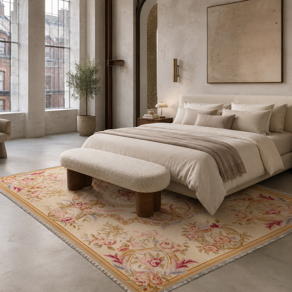 Tapis Ethnique Vintage Crème et Blanc Lavable Yara, vue 4