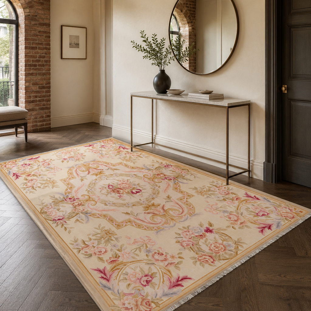 Tapis Ethnique Vintage Crème et Blanc Lavable Yara, vue 8