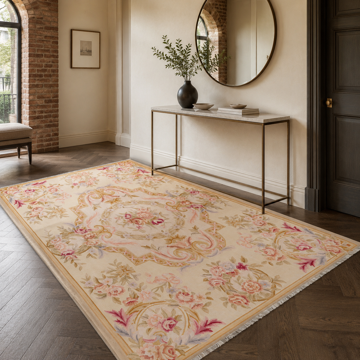Tapis Ethnique Vintage Crème et Blanc Lavable Yara, vue 8
