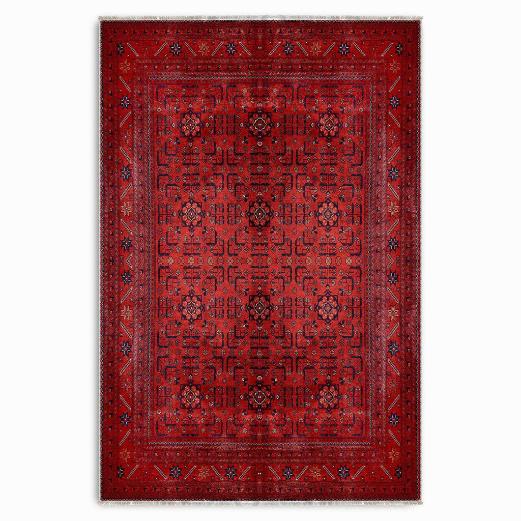 Détail du motif du tapis ethnique vintage bordeaux lavable Lysandre