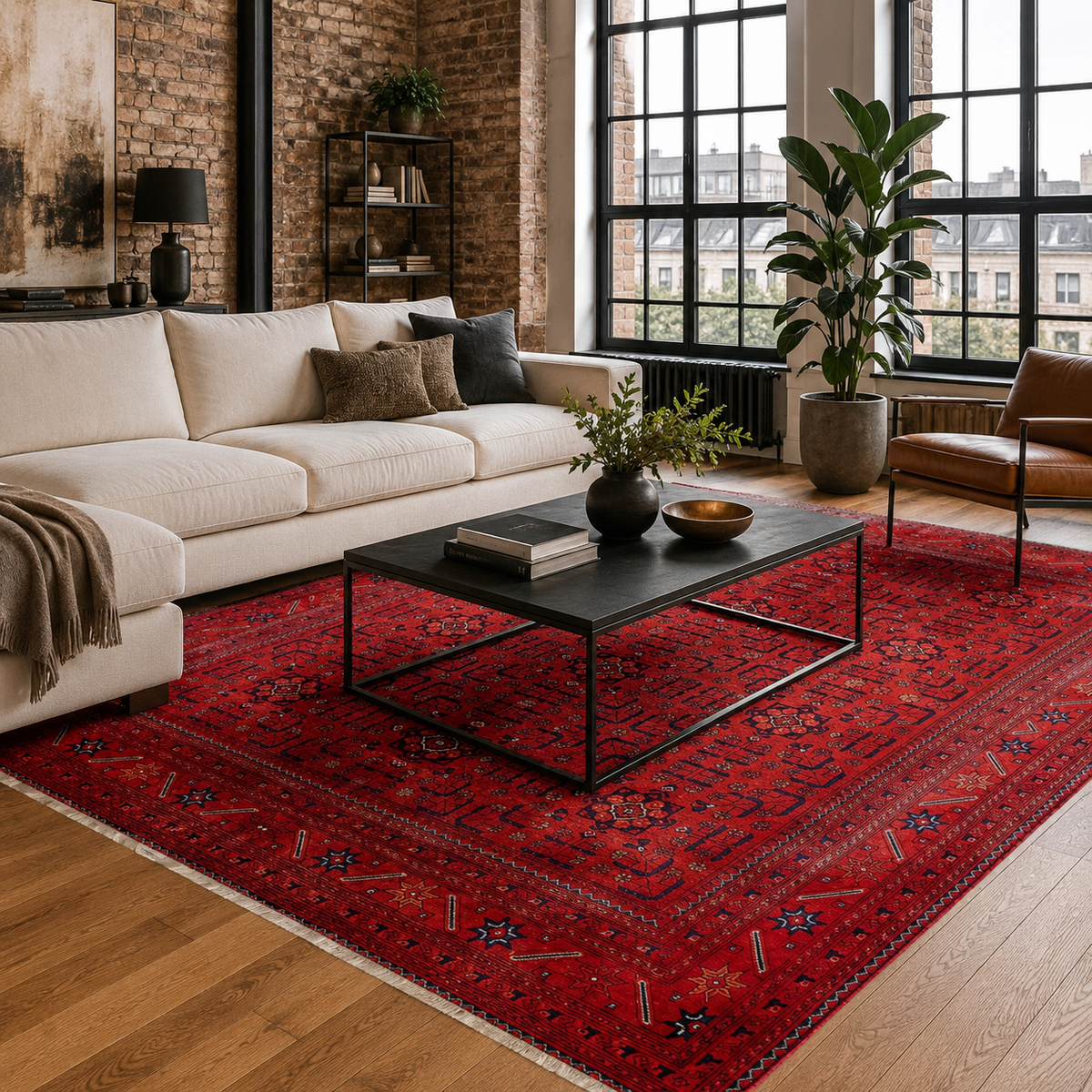 Tapis Ethnique Vintage Bordeaux Lavable Lysandre, vue 3