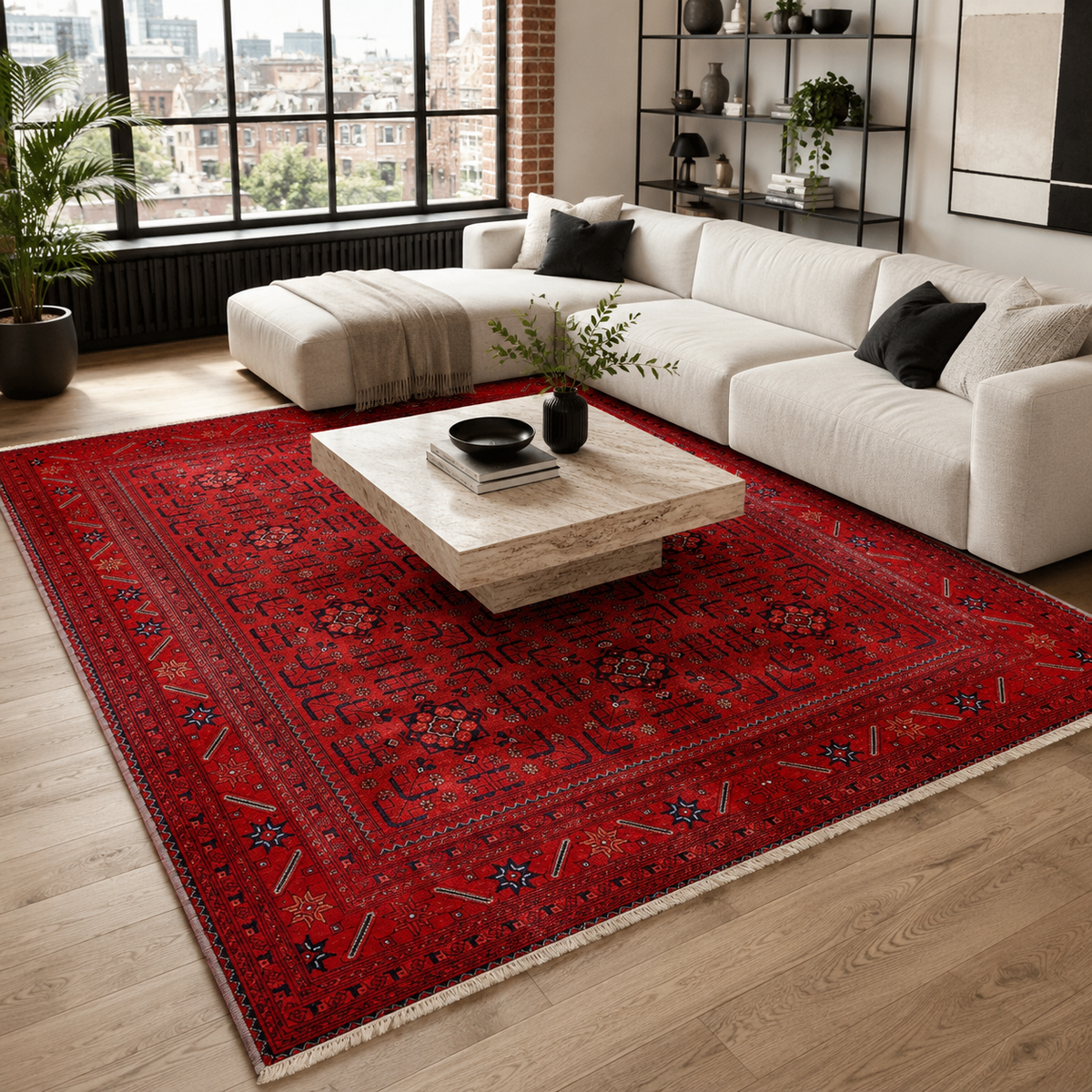 Tapis Ethnique Vintage Bordeaux Lavable Lysandre, vue 4