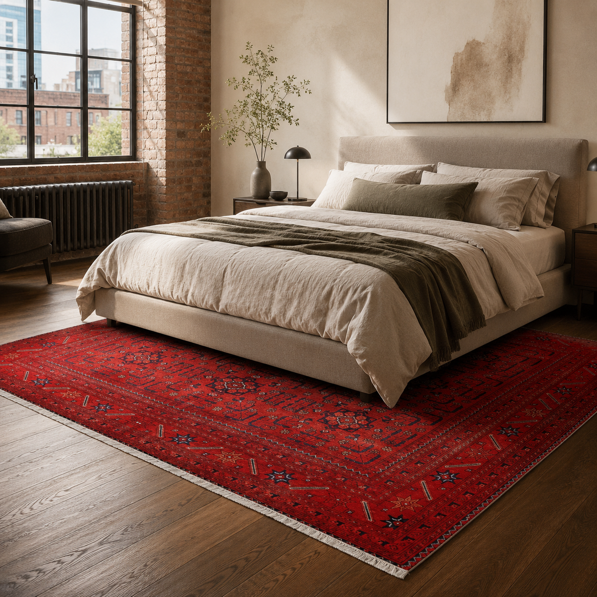 Tapis Ethnique Vintage Bordeaux Lavable Lysandre, vue 5