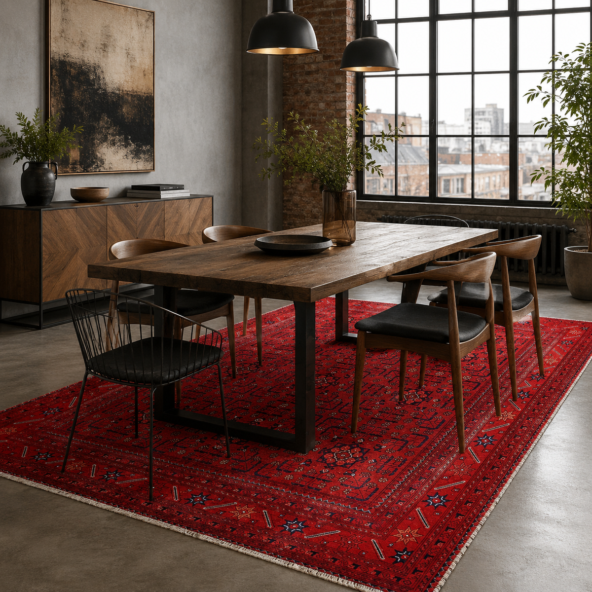 Tapis Ethnique Vintage Bordeaux Lavable Lysandre, vue 6