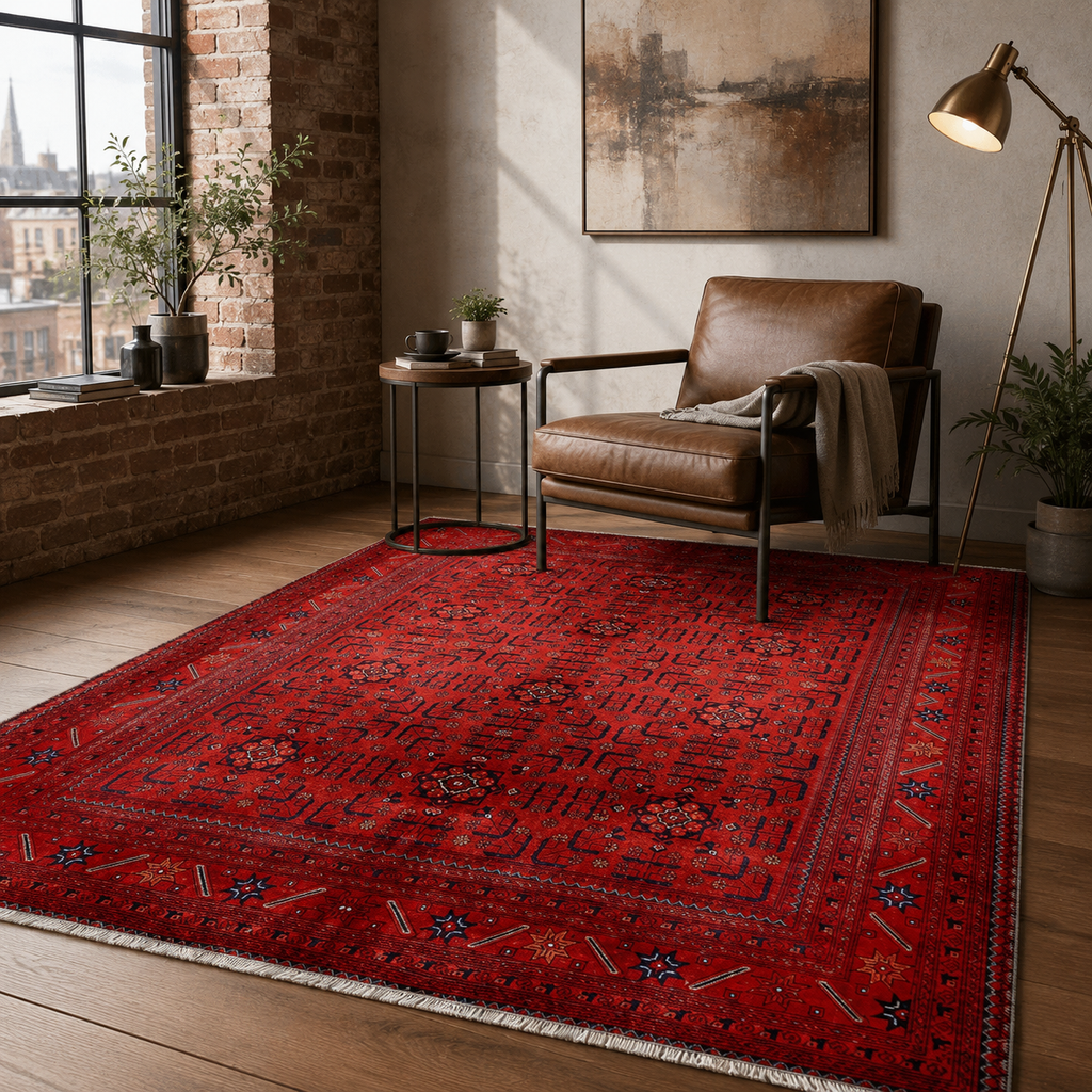 Tapis Ethnique Vintage Bordeaux Lavable Lysandre, vue 9
