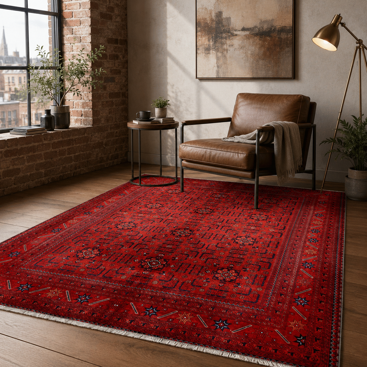 Tapis Ethnique Vintage Bordeaux Lavable Lysandre, vue 9