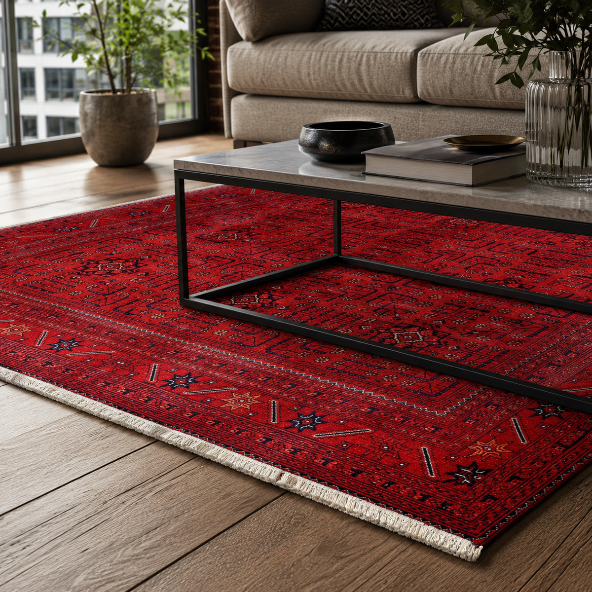 Tapis Ethnique Vintage Bordeaux Lavable Lysandre, vue 10
