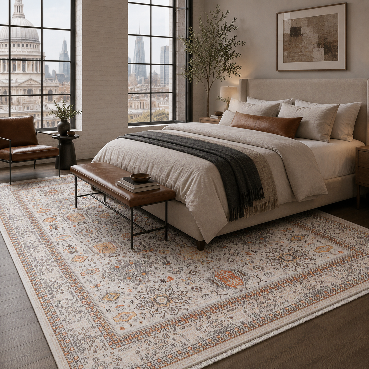 Tapis Ethnique Vintage Crème et Blanc Lavable Carla, vue 5