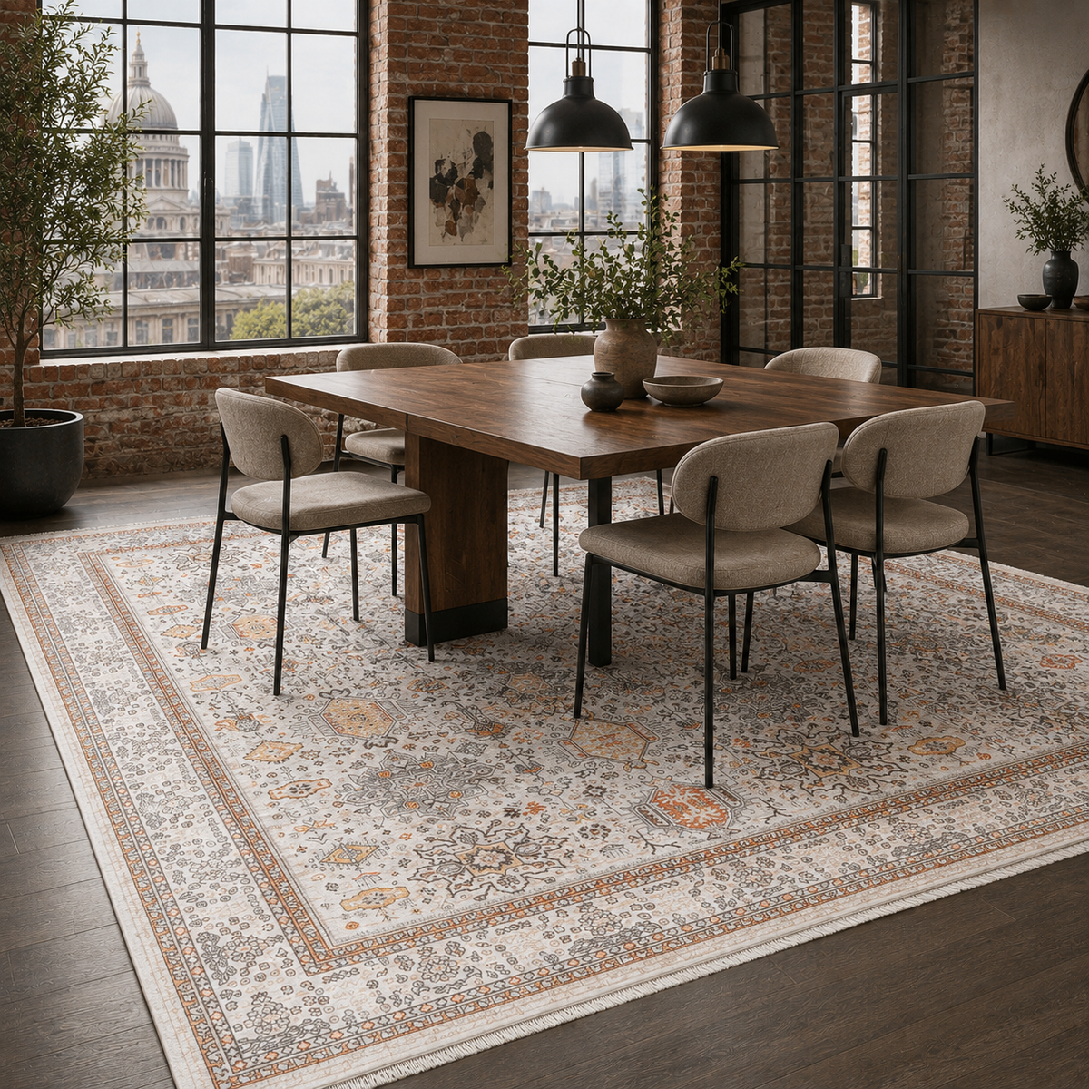 Tapis Ethnique Vintage Crème et Blanc Lavable Carla, vue 6
