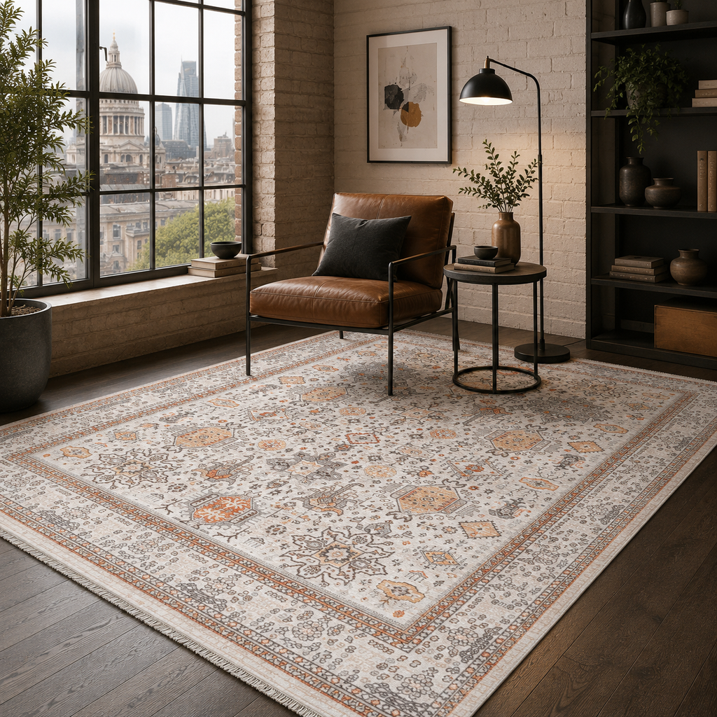 Tapis Ethnique Vintage Crème et Blanc Lavable Carla, vue 7