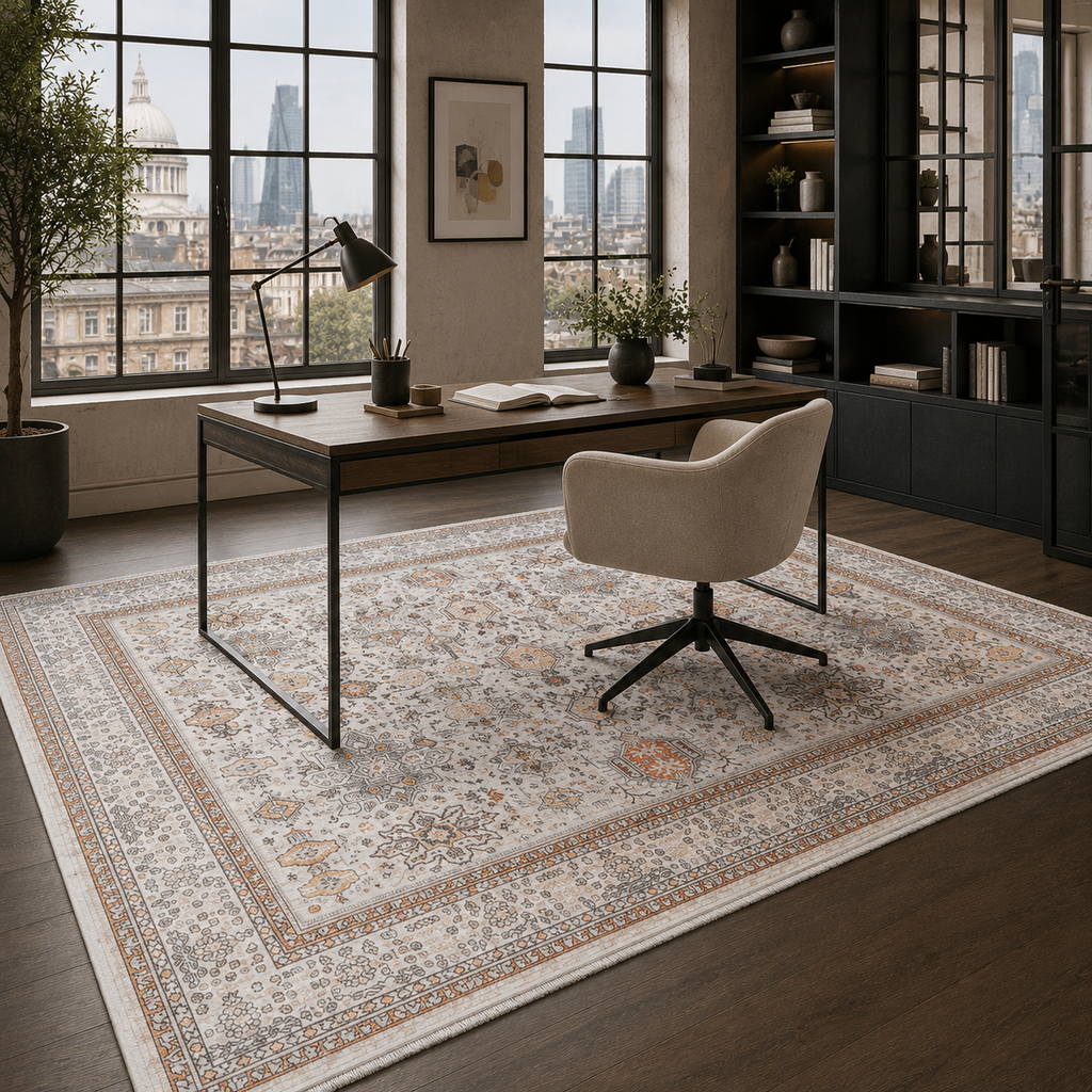 Tapis Ethnique Vintage Crème et Blanc Lavable Carla, vue 8
