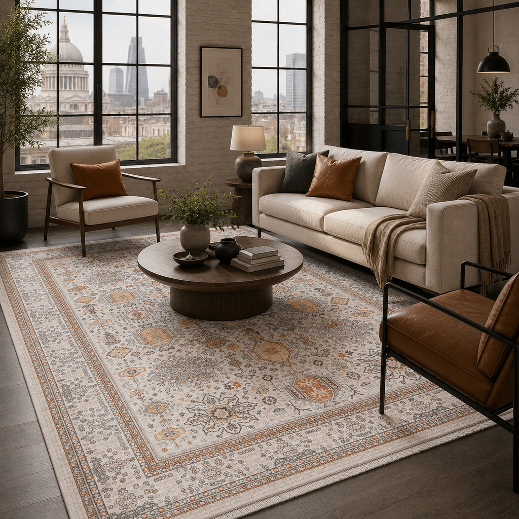 Tapis Ethnique Vintage Crème et Blanc Lavable Carla, vue 9