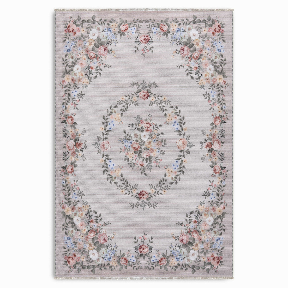 Détail du motif du tapis ethnique vintage crème et blanc lavable Violette