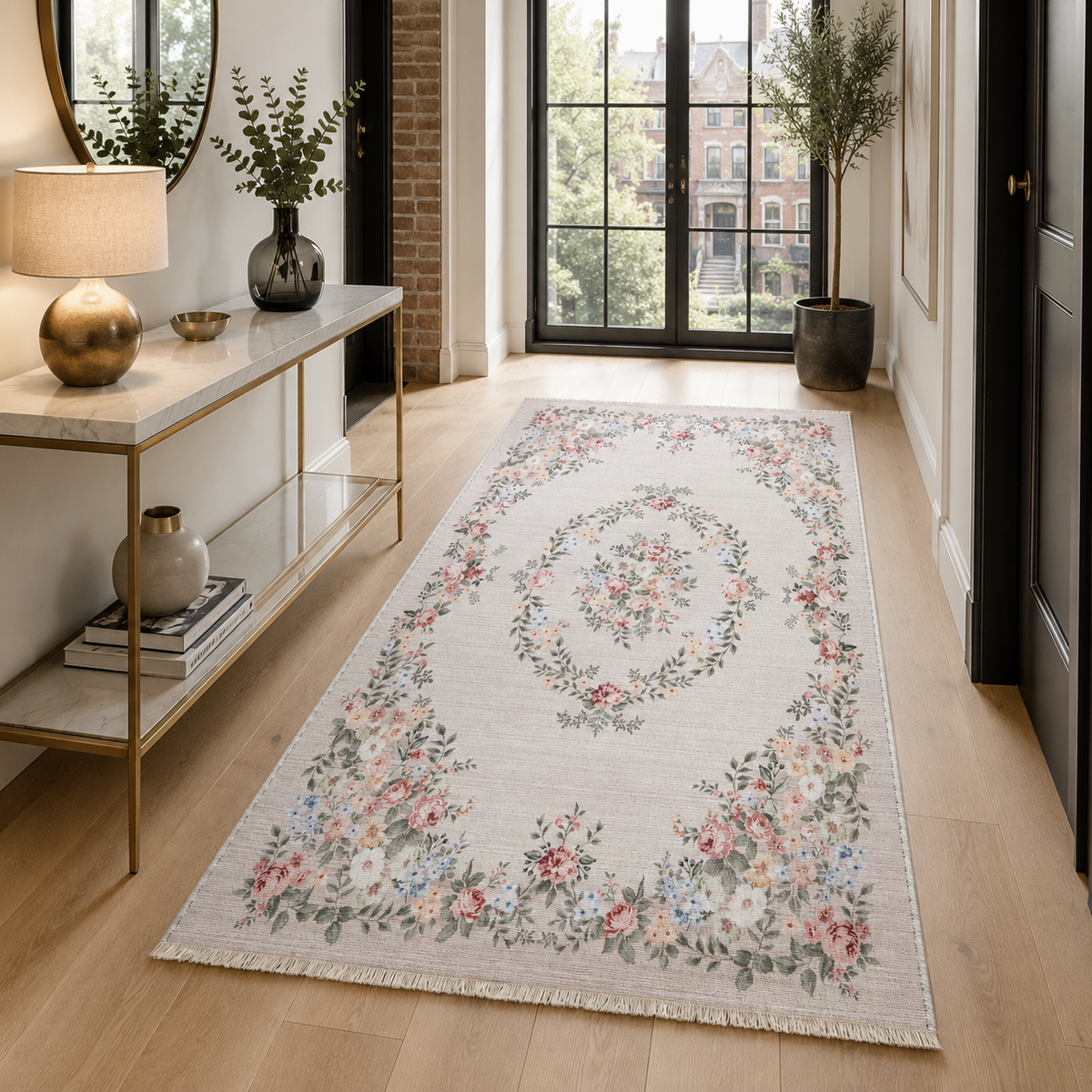 Tapis Ethnique Vintage Crème et Blanc Lavable Violette, vue 8