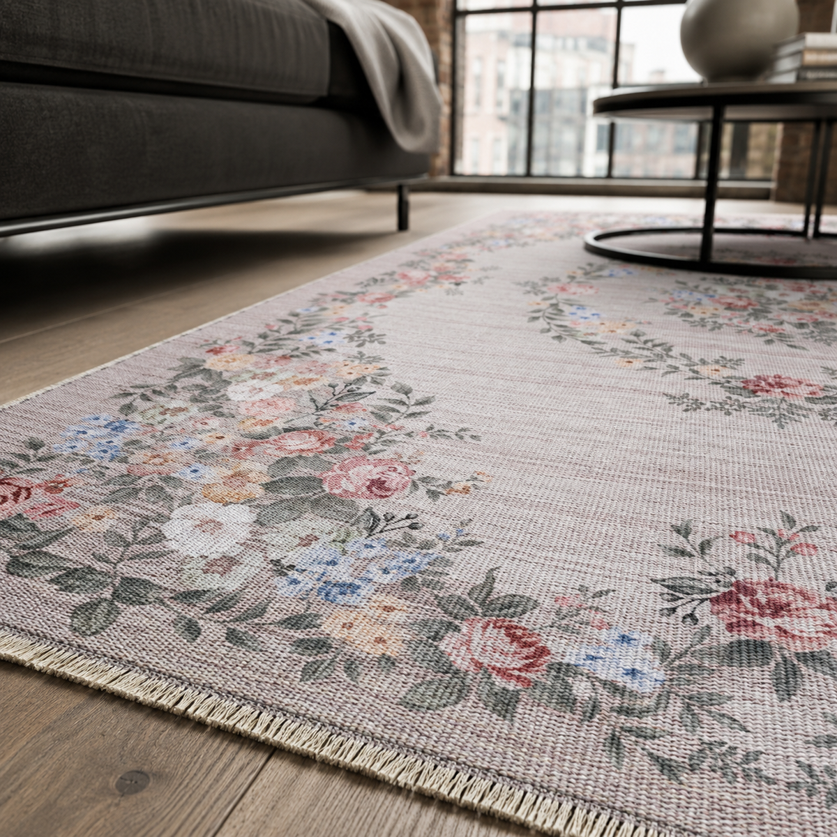 Tapis Ethnique Vintage Crème et Blanc Lavable Violette, vue 9