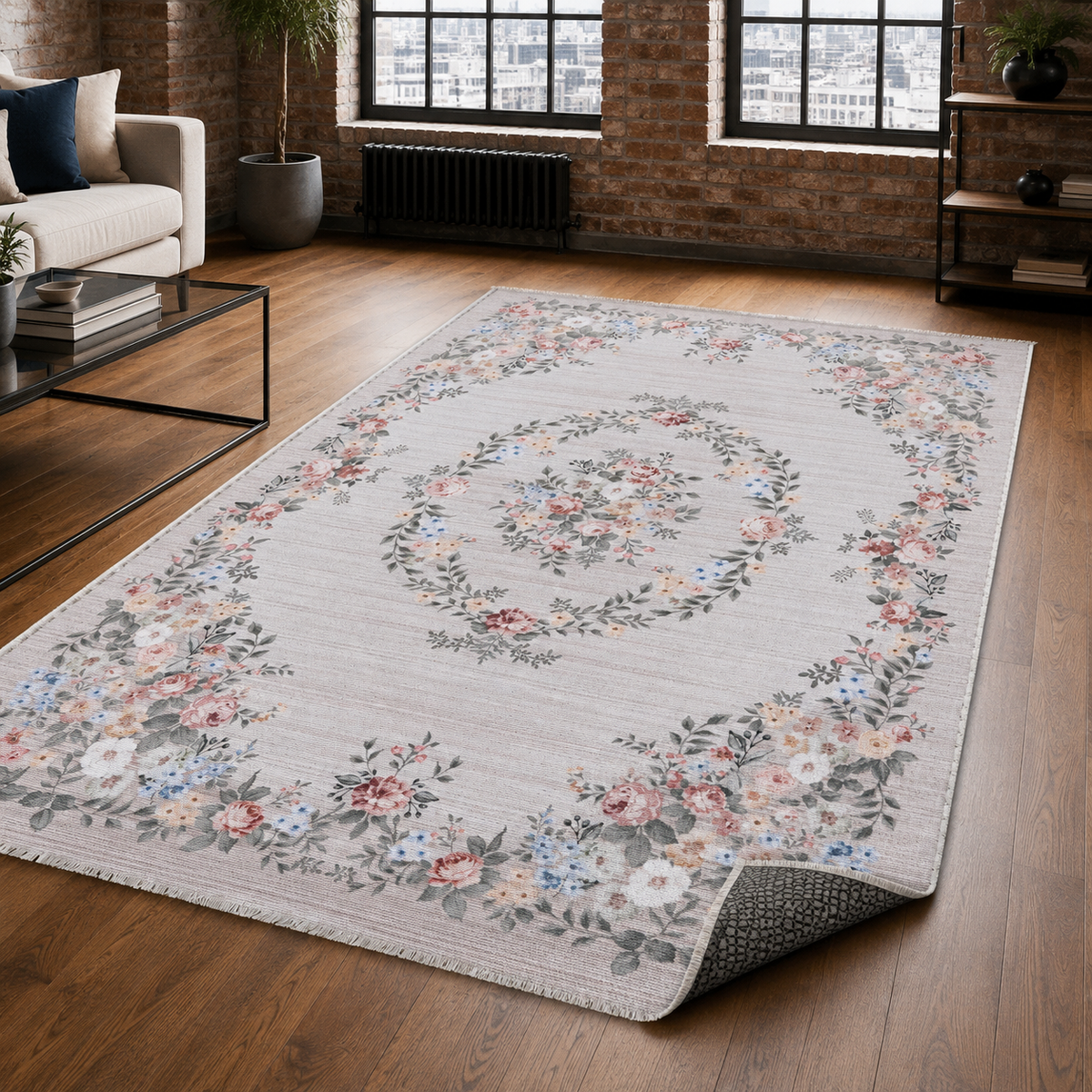 Tapis Ethnique Vintage Crème et Blanc Lavable Violette, vue 10