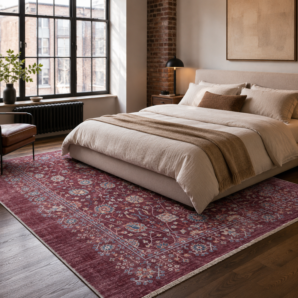Tapis Ethnique Vintage Bordeaux Lavable Fiora, vue 5