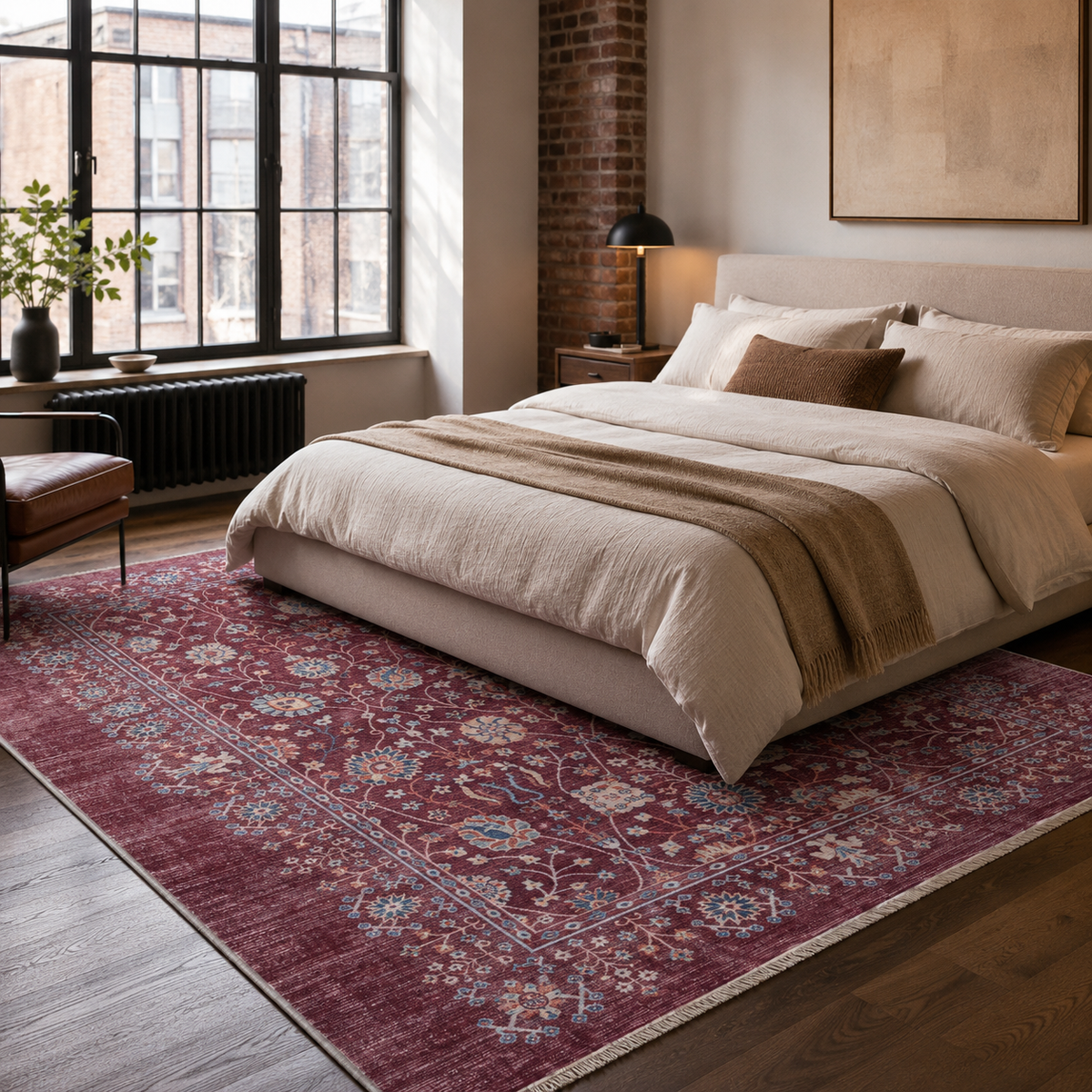 Tapis Ethnique Vintage Bordeaux Lavable Fiora, vue 5