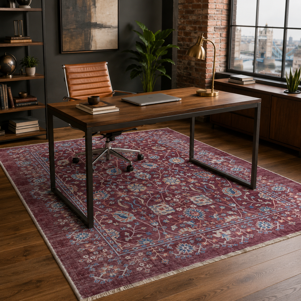 Tapis Ethnique Vintage Bordeaux Lavable Fiora, vue 7