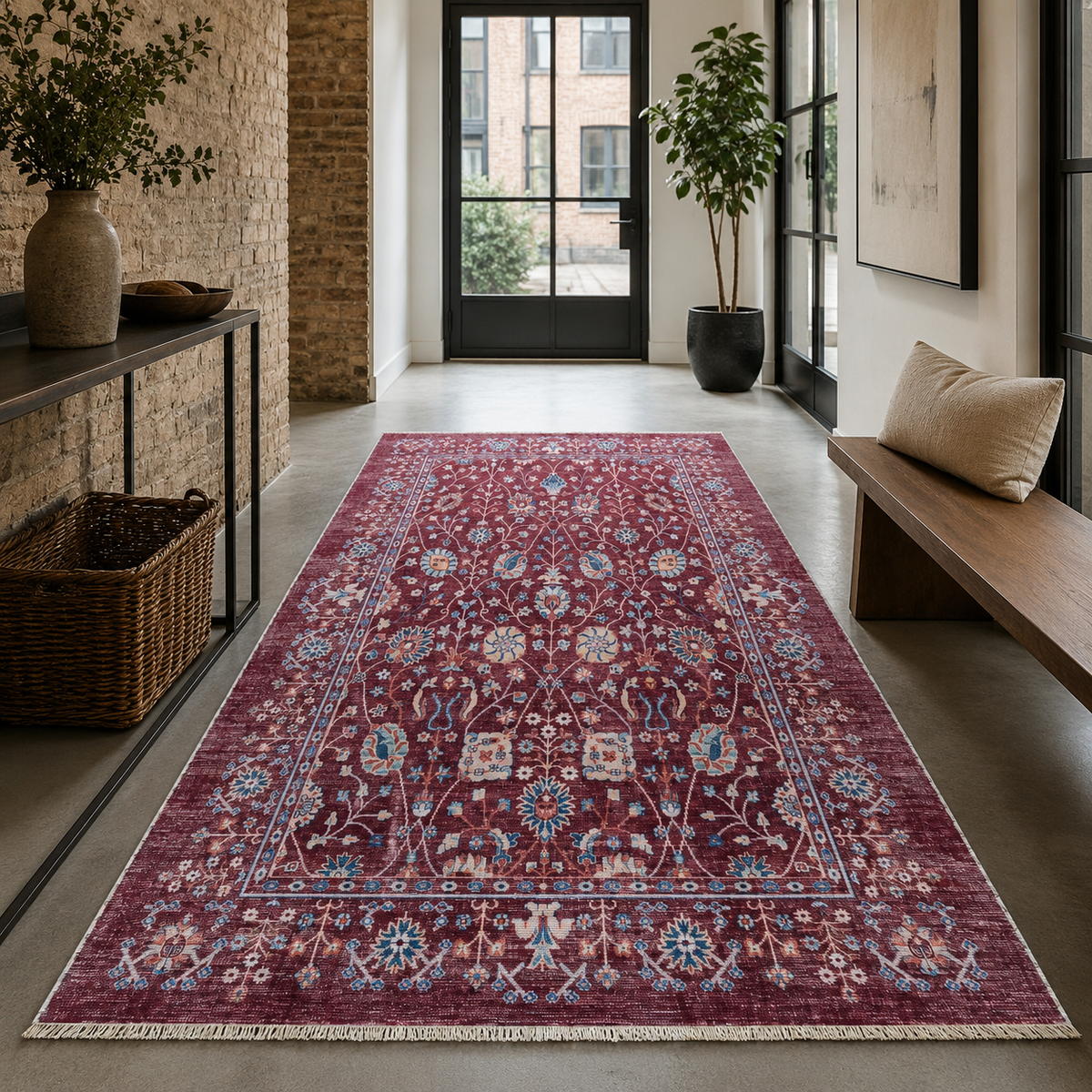 Tapis Ethnique Vintage Bordeaux Lavable Fiora, vue 8