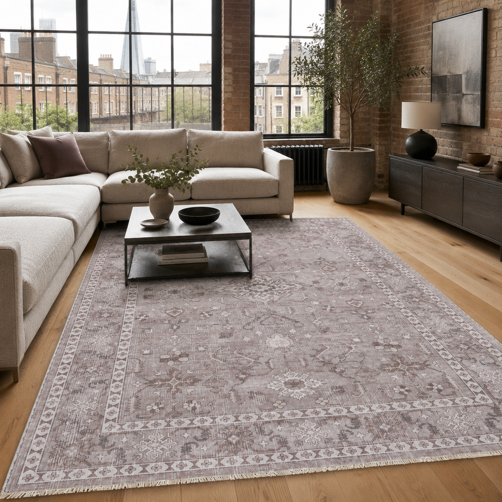 Tapis Ethnique Vintage Gris Lavable Aria, vue principale