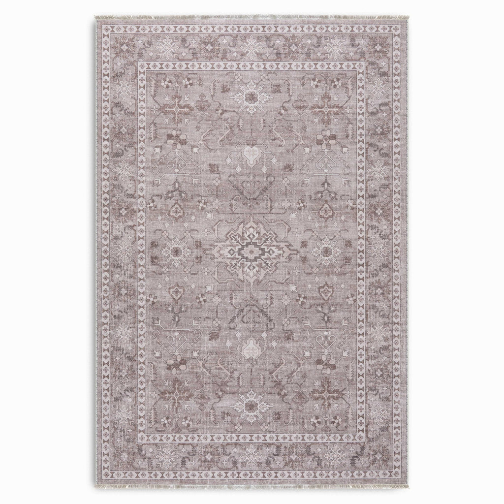 Détail du motif du tapis ethnique vintage gris lavable Aria