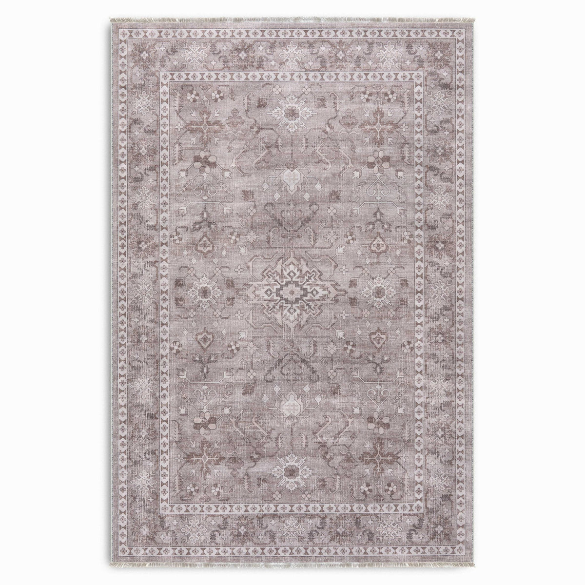 Détail du motif du tapis ethnique vintage gris lavable Aria