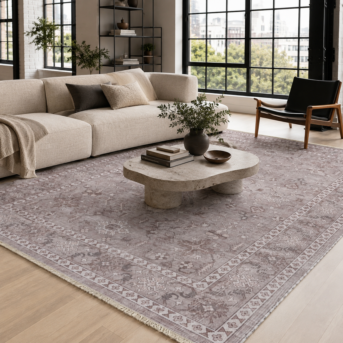 Tapis Ethnique Vintage Gris Lavable Aria, vue 4